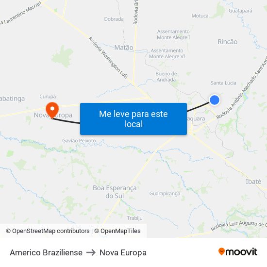 Americo Braziliense to Nova Europa map