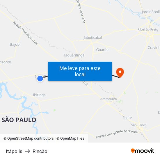 Itápolis to Rincão map