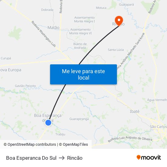 Boa Esperanca Do Sul to Rincão map