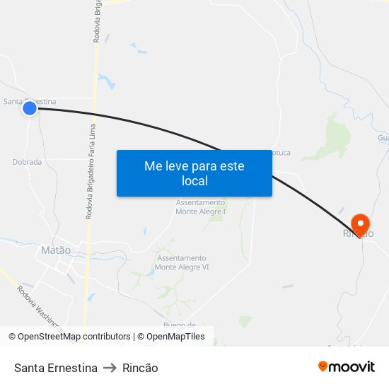 Santa Ernestina to Rincão map