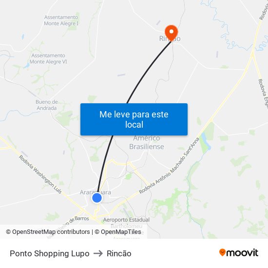 Ponto Shopping Lupo to Rincão map
