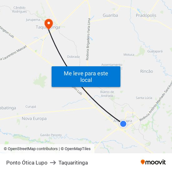 Ponto Ótica Lupo to Taquaritinga map