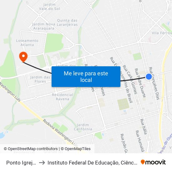 Ponto Igreja Universal to Instituto Federal De Educação, Ciência E Tecnologia De São Paulo map