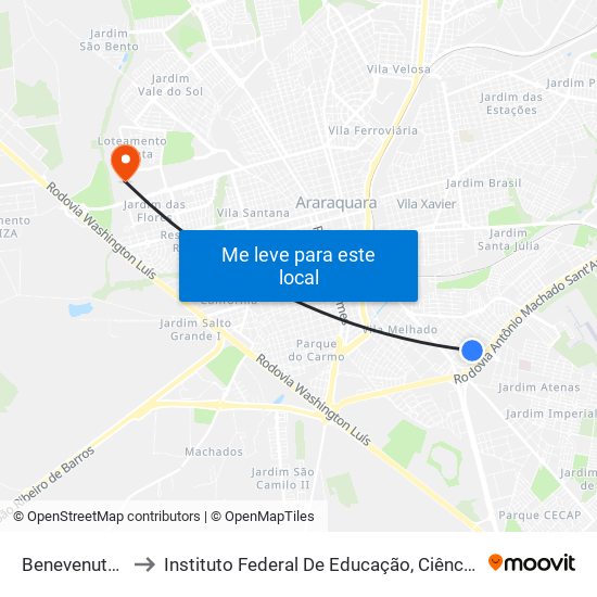 Benevenuto Colombo to Instituto Federal De Educação, Ciência E Tecnologia De São Paulo map