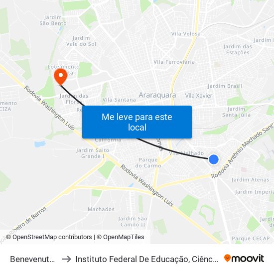 Benevenuto Colombo to Instituto Federal De Educação, Ciência E Tecnologia De São Paulo map