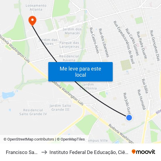 Francisco Sampaio Peixoto to Instituto Federal De Educação, Ciência E Tecnologia De São Paulo map