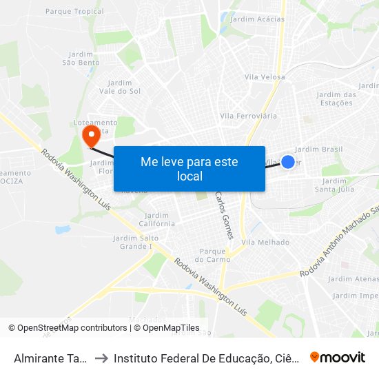 Almirante Tamandaré 173 to Instituto Federal De Educação, Ciência E Tecnologia De São Paulo map