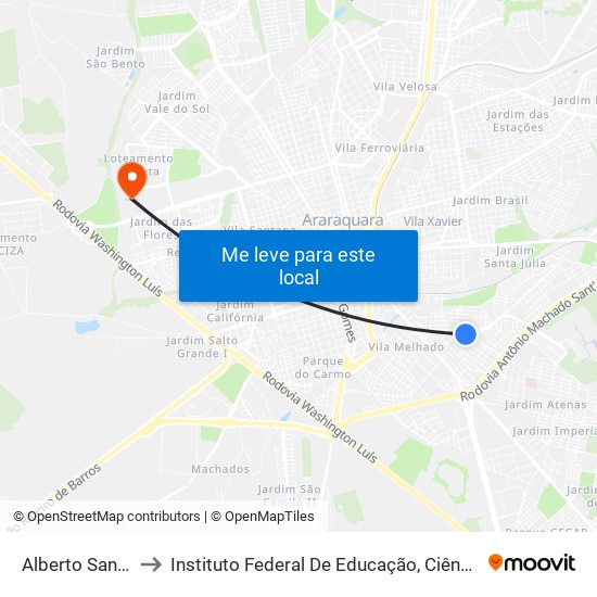 Alberto Santos Dumont to Instituto Federal De Educação, Ciência E Tecnologia De São Paulo map