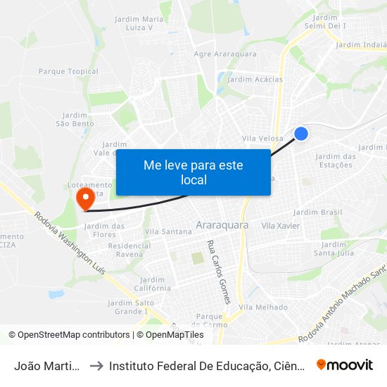 João Martins Nogueira to Instituto Federal De Educação, Ciência E Tecnologia De São Paulo map