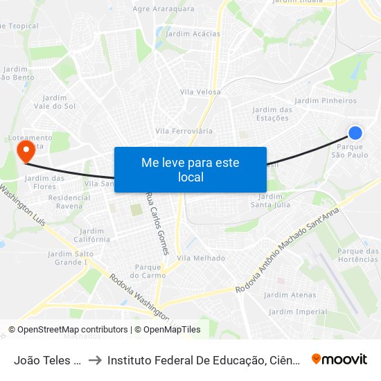 João Teles Dos Santos to Instituto Federal De Educação, Ciência E Tecnologia De São Paulo map