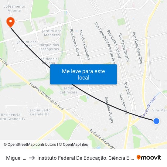 Miguel Cortez to Instituto Federal De Educação, Ciência E Tecnologia De São Paulo map