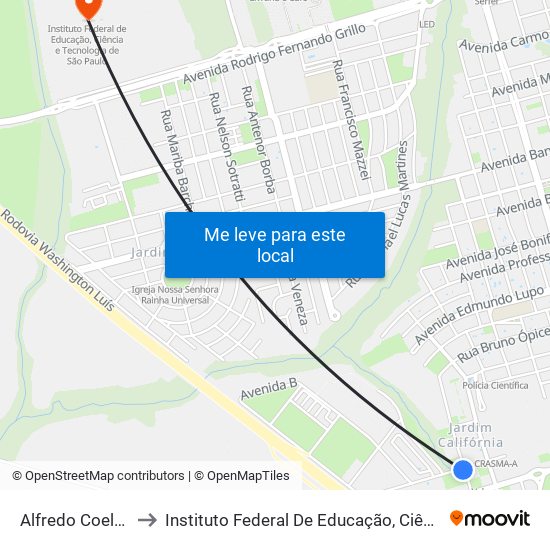 Alfredo Coelho De Oliveira to Instituto Federal De Educação, Ciência E Tecnologia De São Paulo map