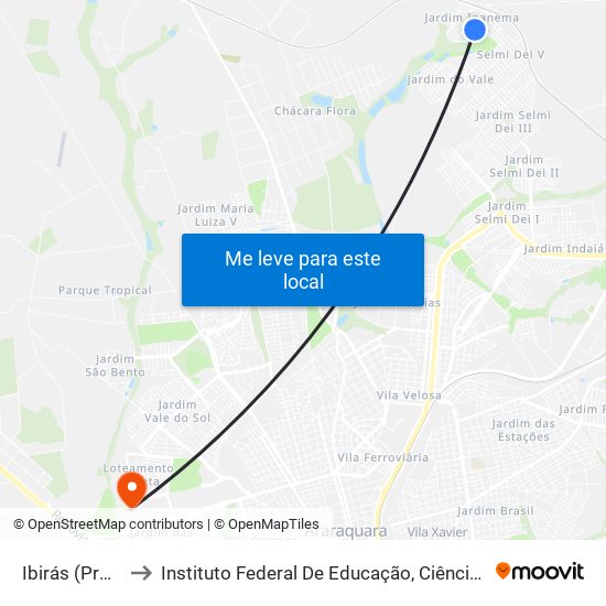 Ibirás (Provisório 3) to Instituto Federal De Educação, Ciência E Tecnologia De São Paulo map