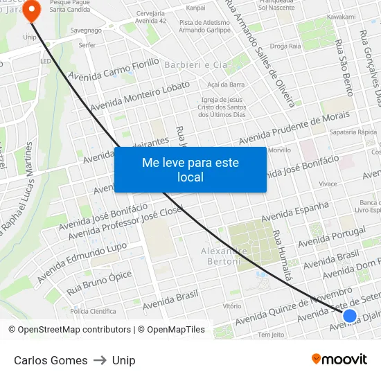 Carlos Gomes to Unip map