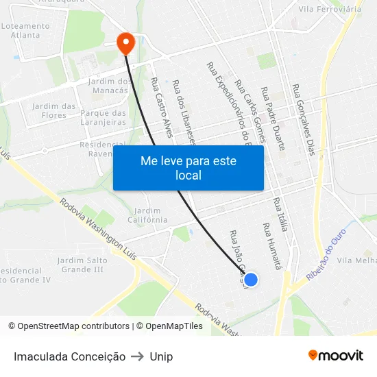 Imaculada Conceição to Unip map