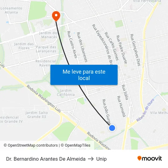 Dr. Bernardino Arantes De Almeida to Unip map