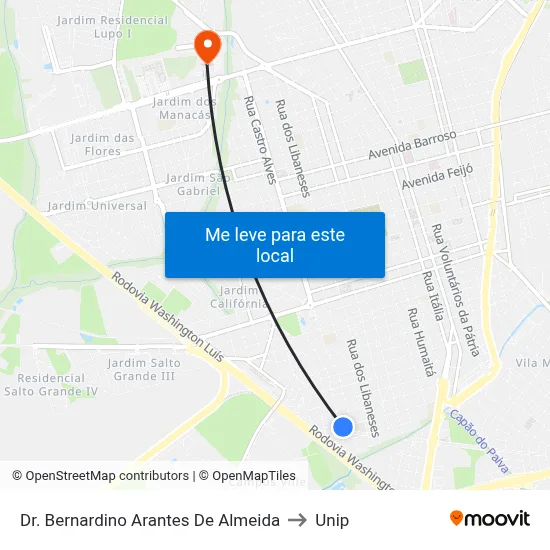 Dr. Bernardino Arantes De Almeida to Unip map