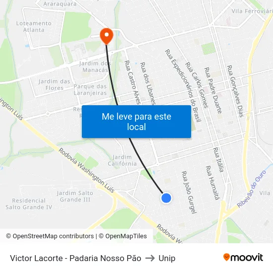 Victor Lacorte - Padaria Nosso Pão to Unip map