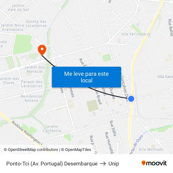 Ponto-Tci (Av. Portugal) Desembarque to Unip map