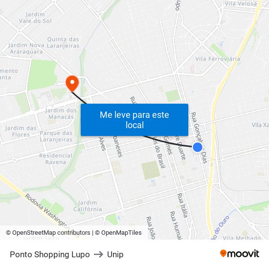 Ponto Shopping Lupo to Unip map