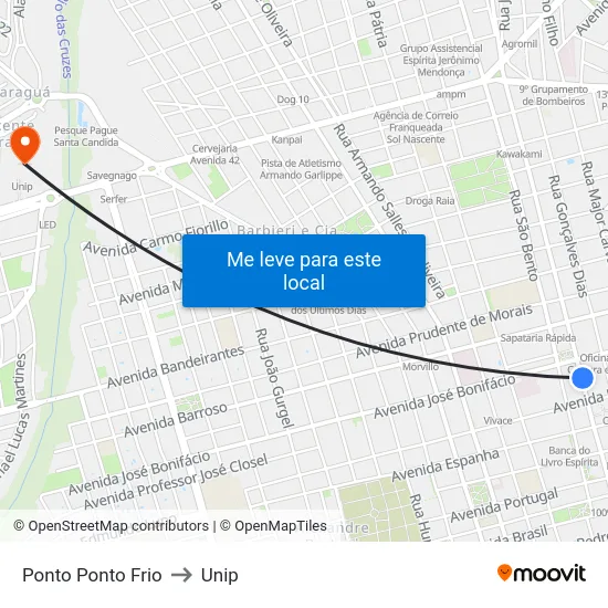 Ponto Ponto Frio to Unip map