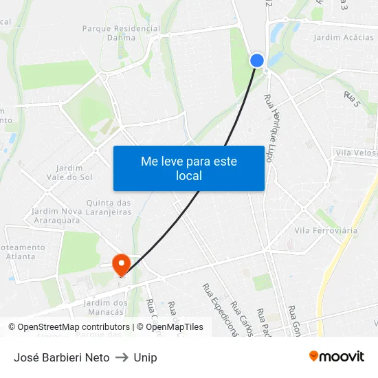 José Barbieri Neto to Unip map