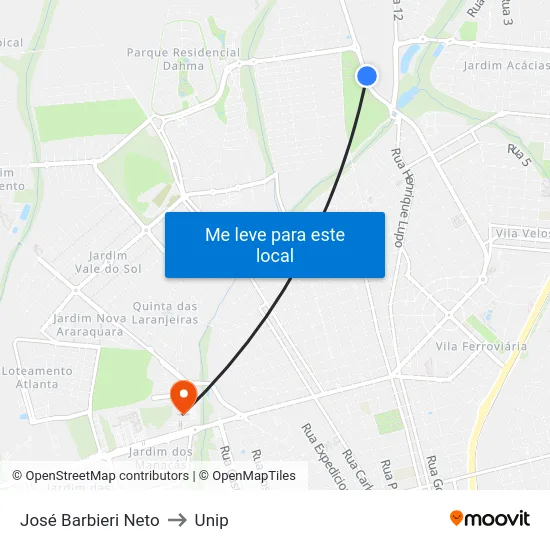 José Barbieri Neto to Unip map