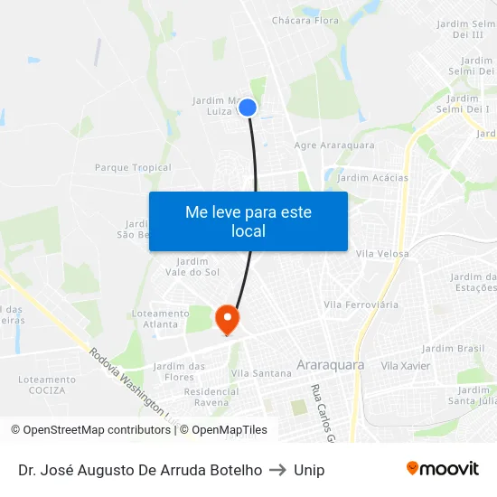 Dr. José Augusto De Arruda Botelho to Unip map