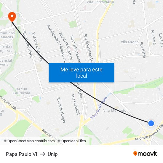 Papa Paulo VI to Unip map