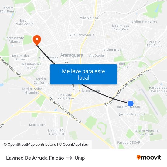 Lavineo De Arruda Falcão to Unip map