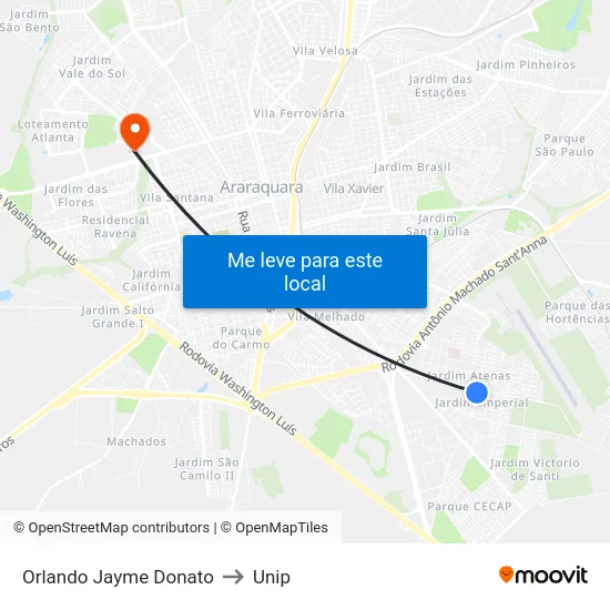 Orlando Jayme Donato to Unip map