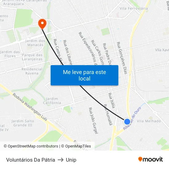 Voluntários Da Pátria to Unip map