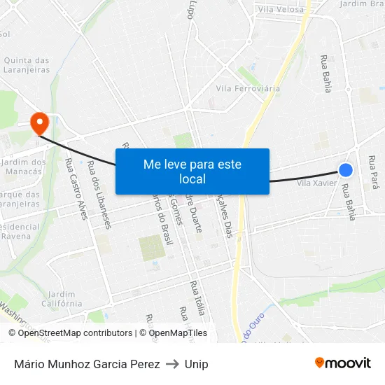 Mário Munhoz Garcia Perez to Unip map