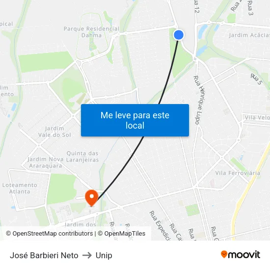 José Barbieri Neto to Unip map