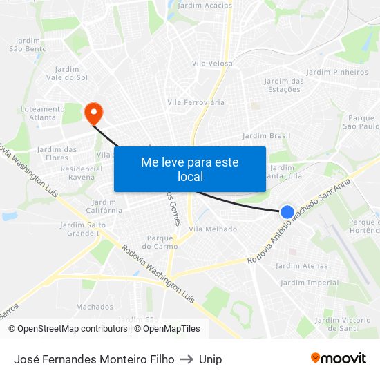 José Fernandes Monteiro Filho to Unip map