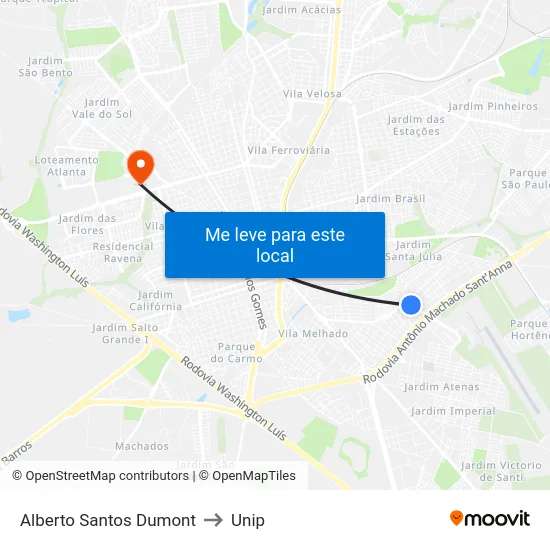 Alberto Santos Dumont to Unip map