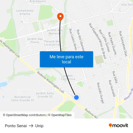 Ponto Senai to Unip map