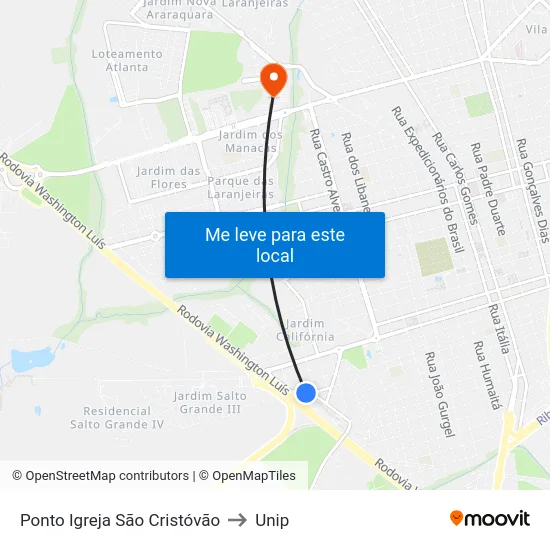 Ponto Igreja São Cristóvão to Unip map