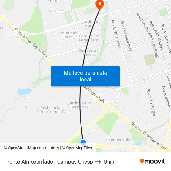 Ponto Almoxarifado - Campus Unesp to Unip map