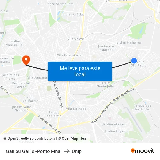 Galileu Galilei-Ponto Final to Unip map