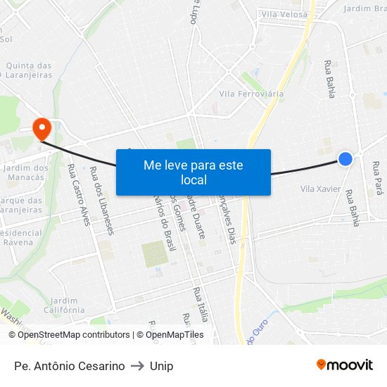 Pe. Antônio Cesarino to Unip map
