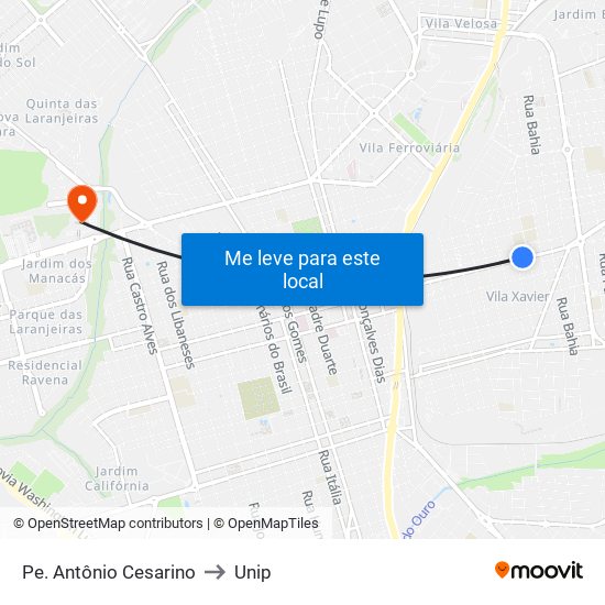 Pe. Antônio Cesarino to Unip map