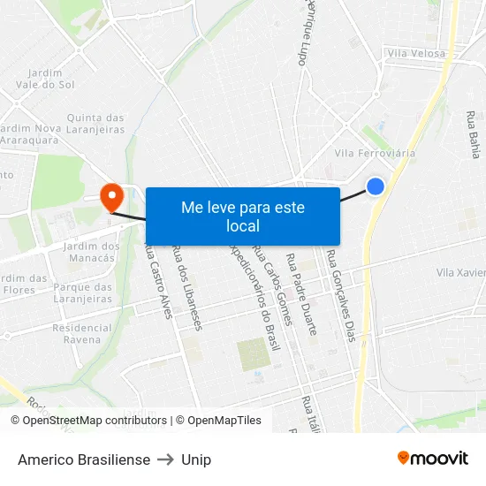 Americo Brasiliense to Unip map