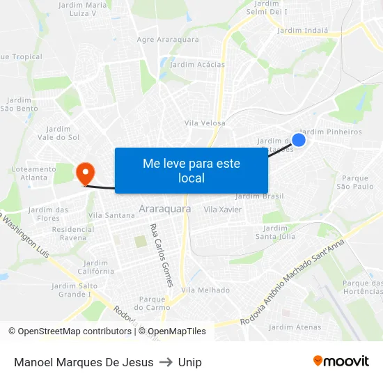 Manoel Marques De Jesus to Unip map