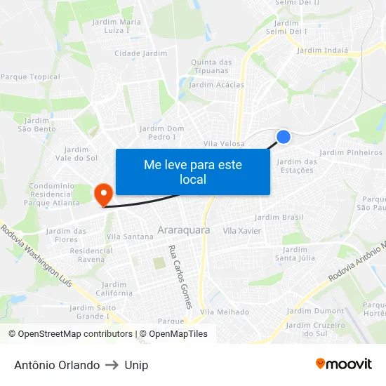 Antônio Orlando to Unip map
