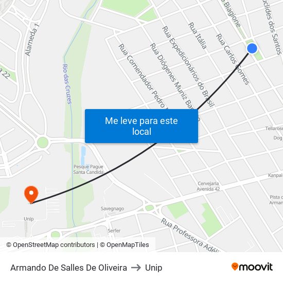 Armando De Salles De Oliveira to Unip map