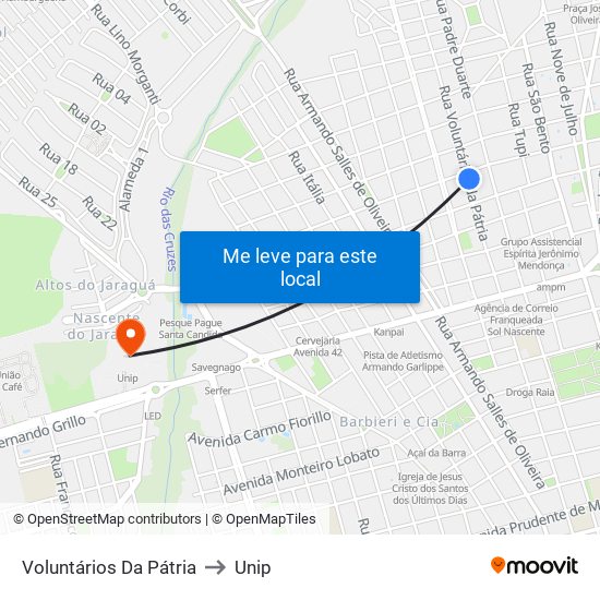 Voluntários Da Pátria to Unip map