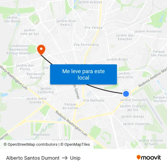Alberto Santos Dumont to Unip map