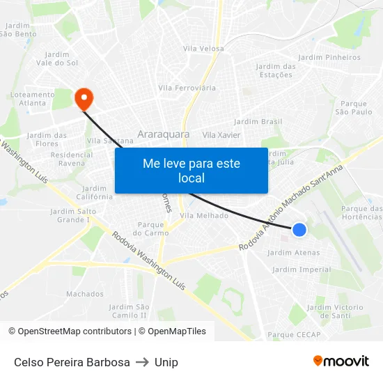 Celso Pereira Barbosa to Unip map