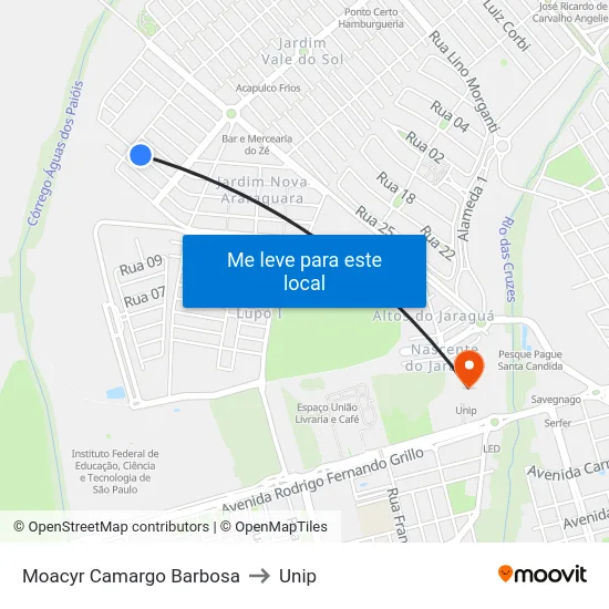 Moacyr Camargo Barbosa to Unip map
